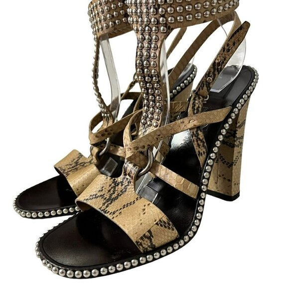 Salvatore Ferragamo Python Snakeprint Sandals Size 10 Bead Details Ankle… - Picture 2 of 13